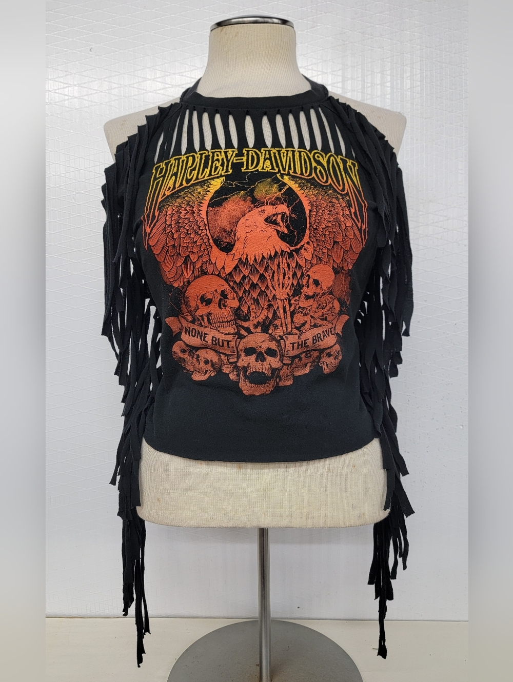 Harley Davidson Fringe Halter Top Upcycled
